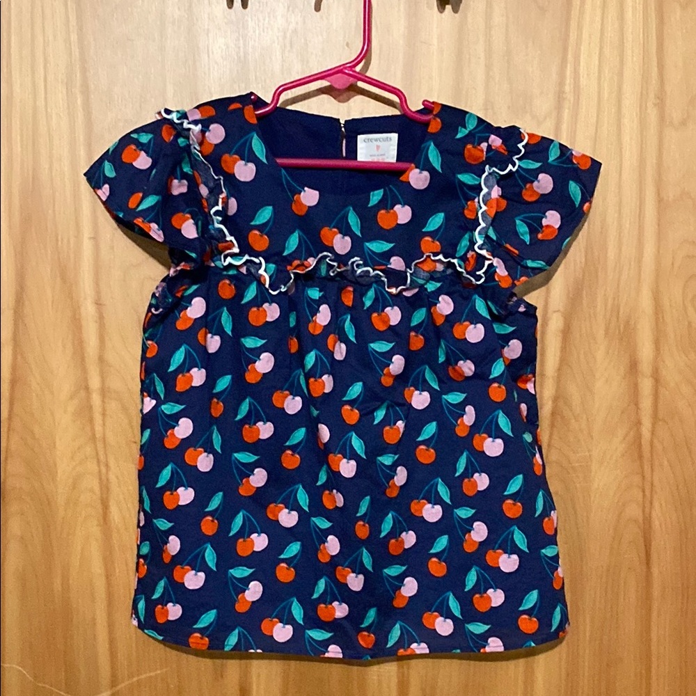Crewcuts Blue and Red Blouse with Playful Heart Pattern